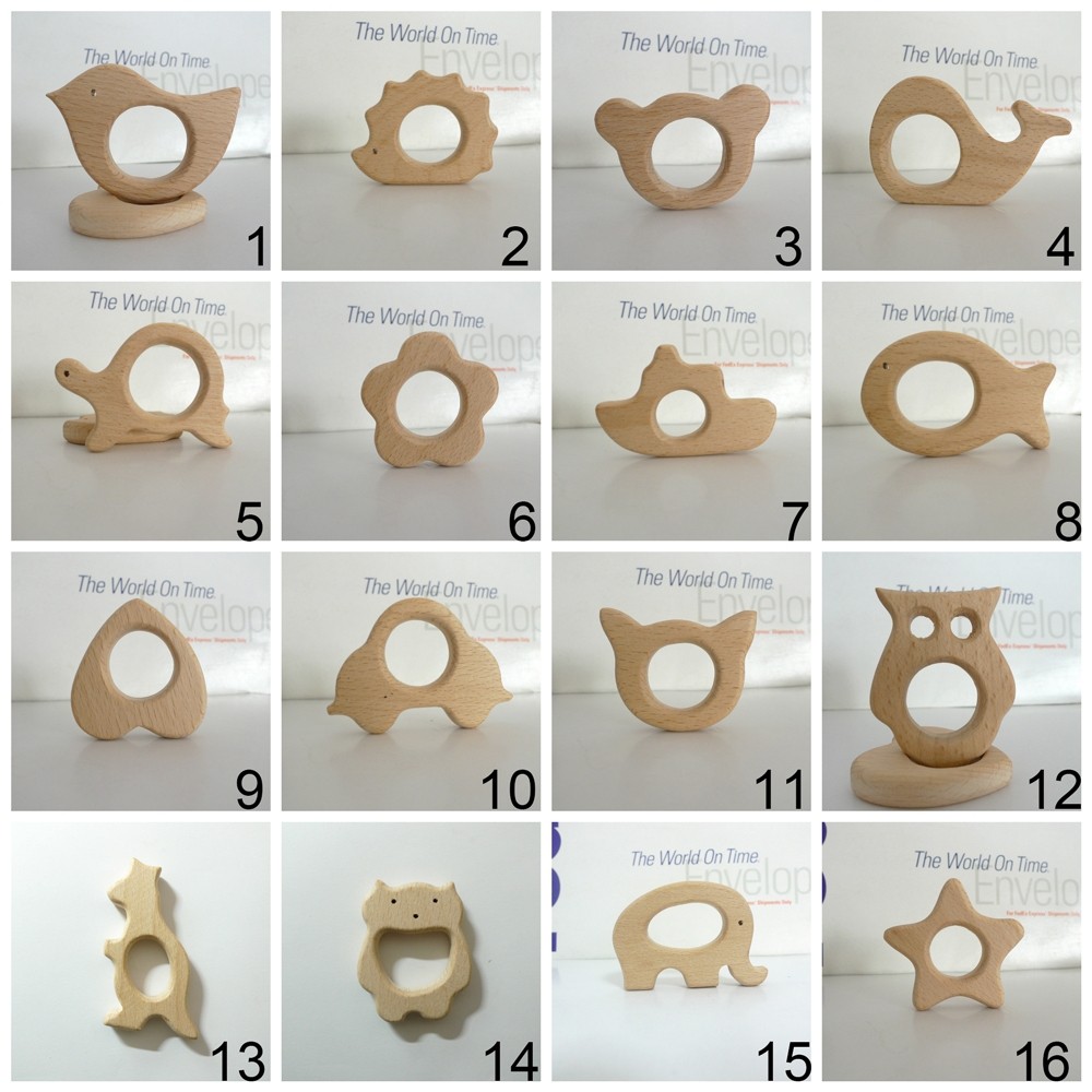 10PCS Organic Newborn Beech Wooden Teether Toys