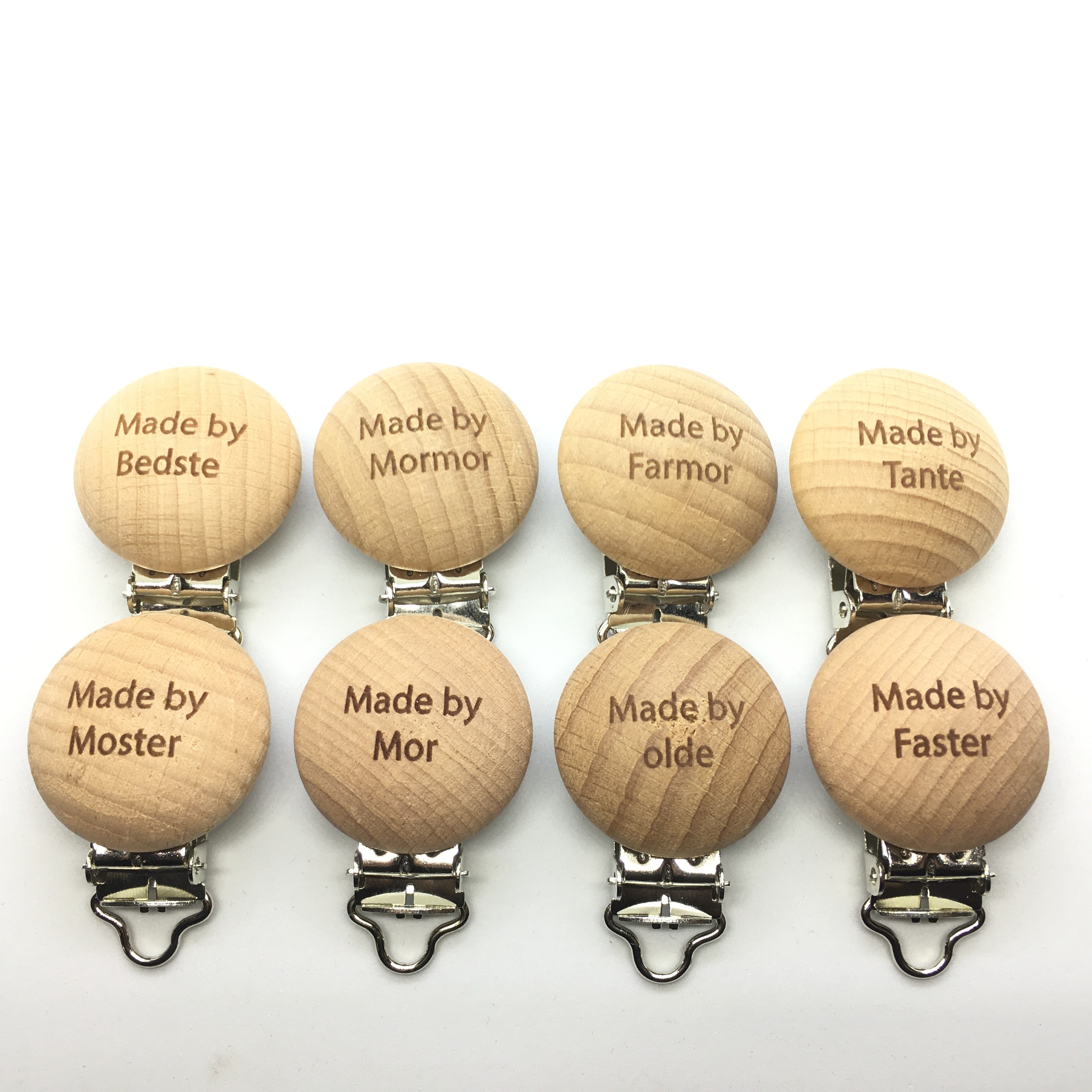 50pcs 1'' 25mm Custom Engrave Logo Beech Wooden Pacifier Clips