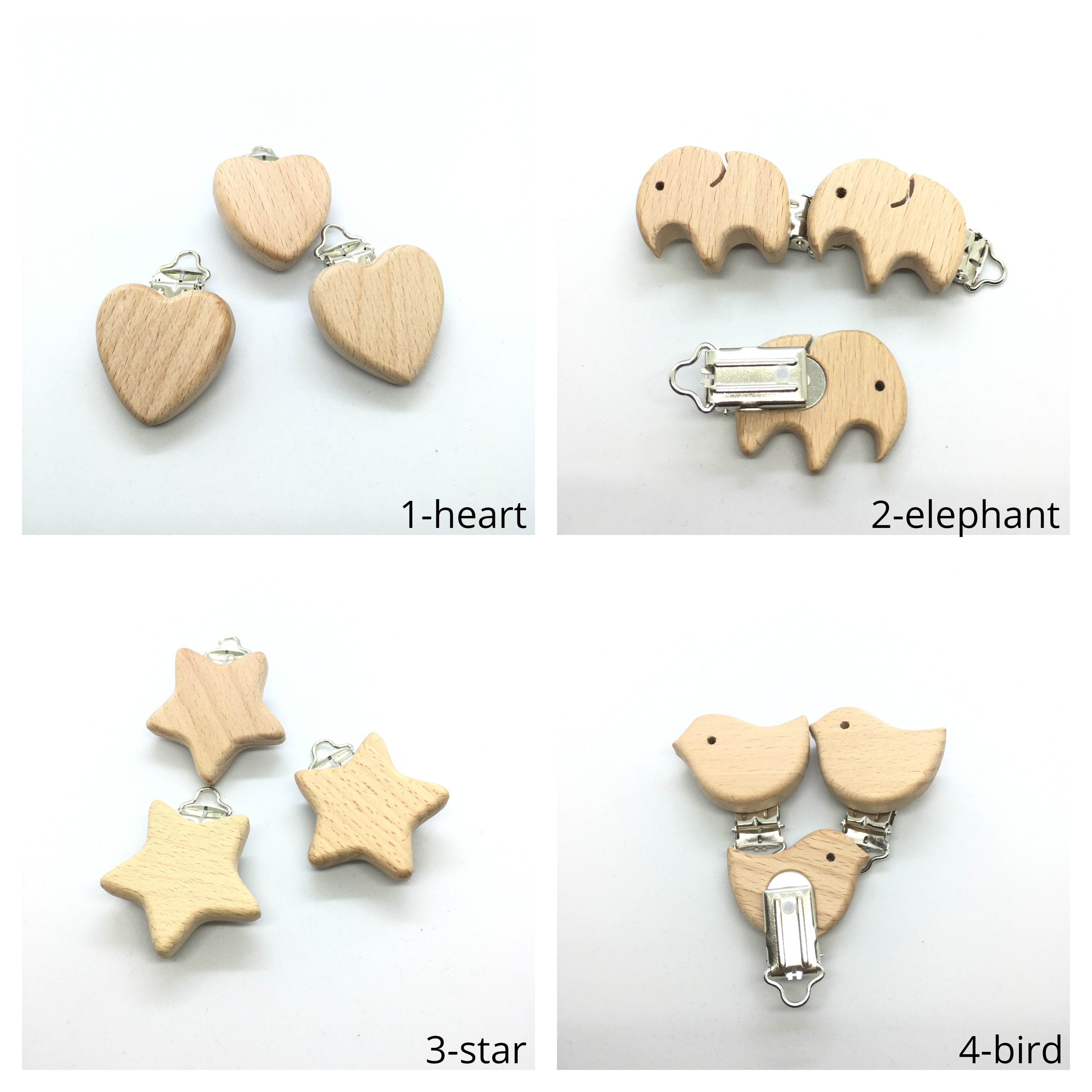 25pcs 1'' 25mm Natural Organic Beech Wood Stainless Steel Suspender Clips Pacifier Clips