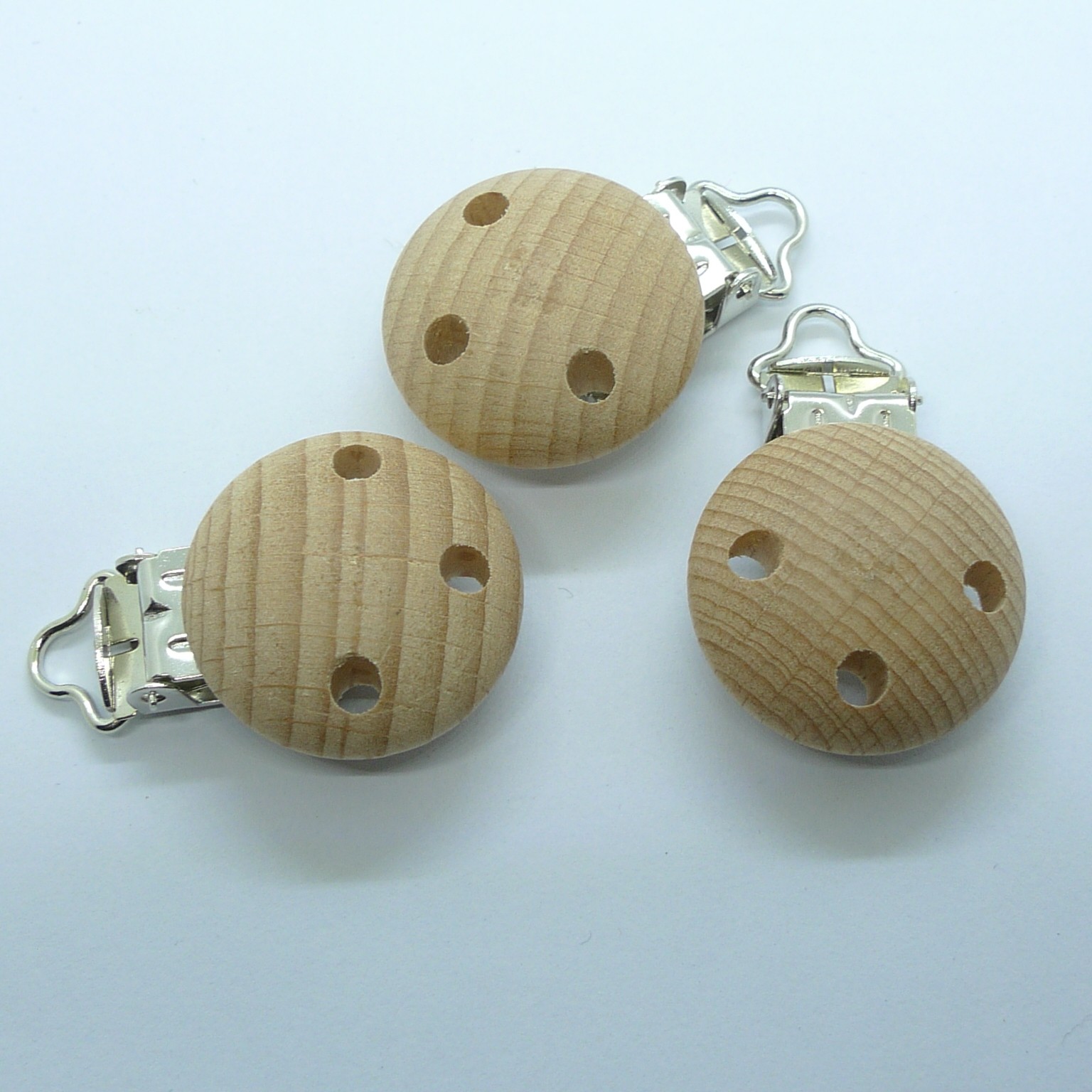 25Pcs Unfinished 3 Holes Beech Wood Pacifier Clips Wholesale