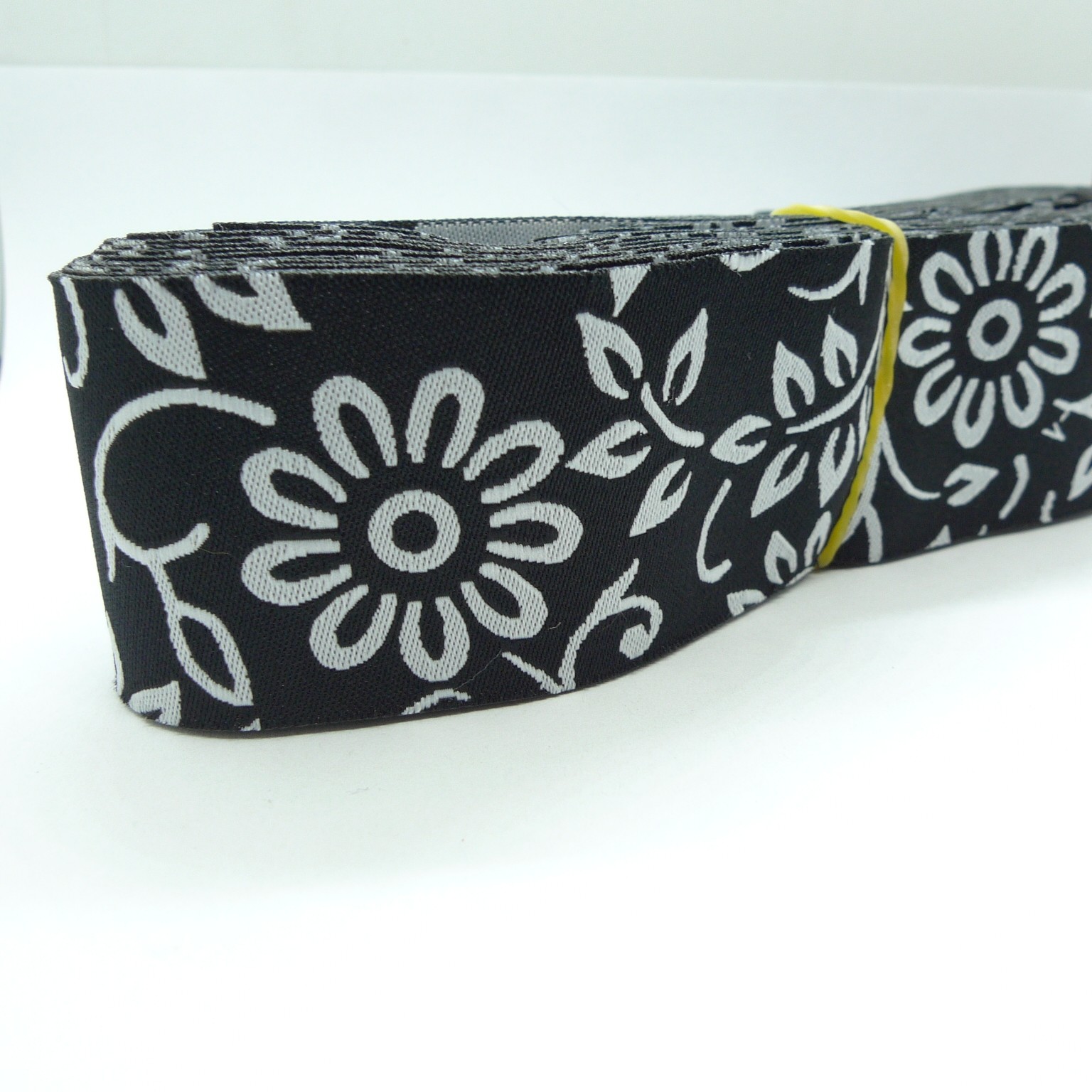 10meters 38mm  White Flower Black Tone European Jacquard Ribbon