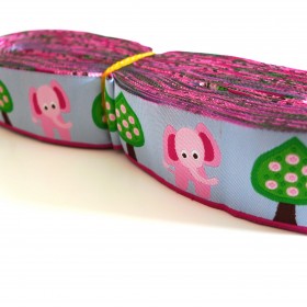 10meters 28mm Pink Elephants European Dog Collar Jacquard Ribbon