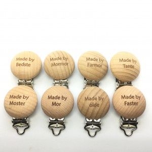 50pcs 1'' 25mm Custom Engrave Logo Beech Wooden Pacifier Clips