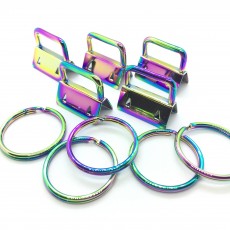 50 Sets 1'' 25mm Rainbow Color Wristlet Key Fob Chain Hardware DIY sets with Key Ring