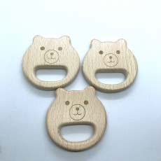 10PCS Organic Newborn Bear Shape Beech Wooden Teether Toys