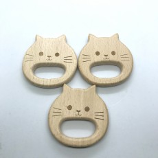 10PCS Organic Newborn Cat Kitty Shape Beech Wooden Teether Toys