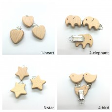 25pcs 1'' 25mm Natural Organic Beech Wood Stainless Steel Suspender Clips Pacifier Clips